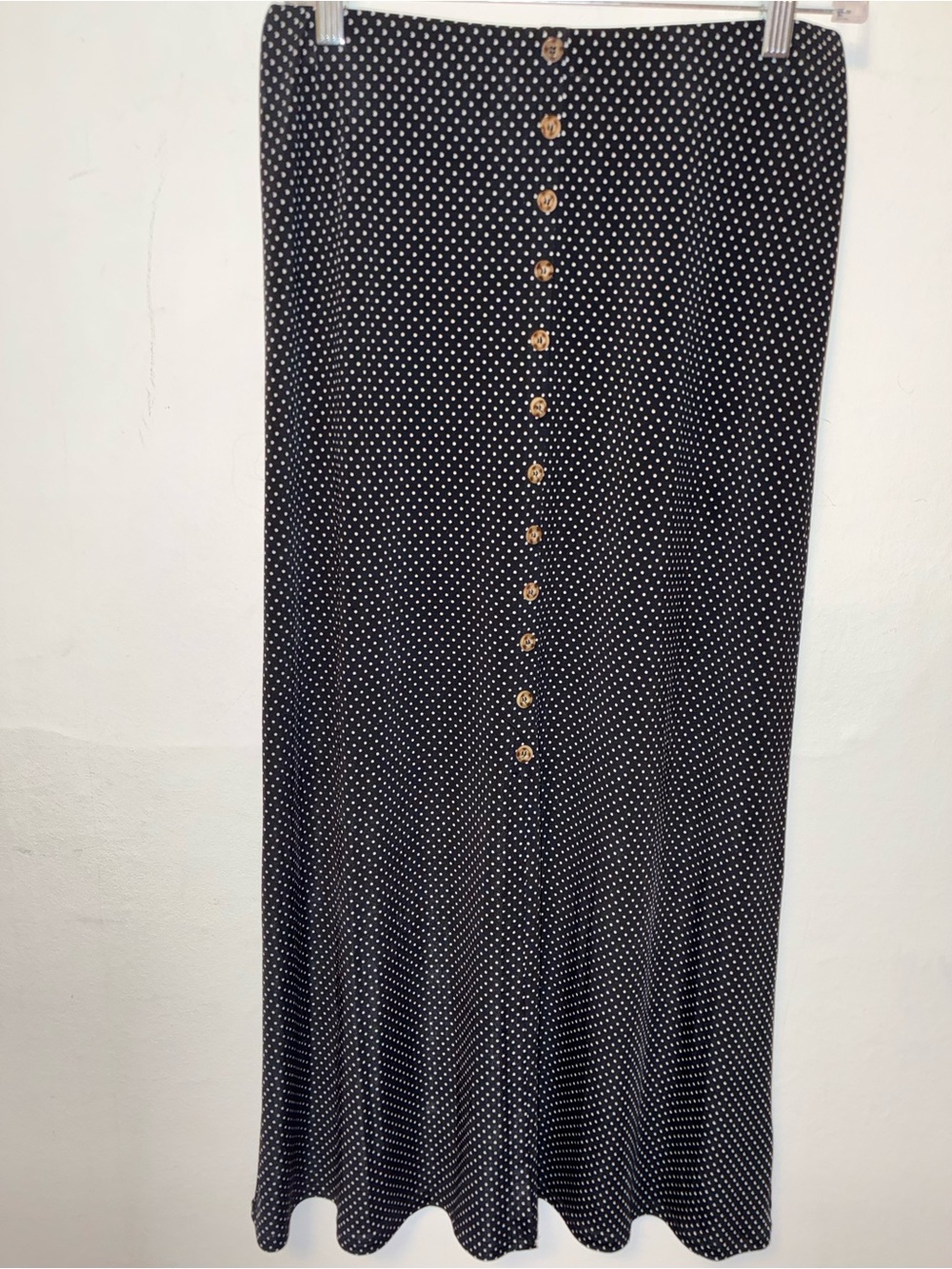 NWT Vintage Y2k Black Polka Dot Button-Front Maxi Skirt